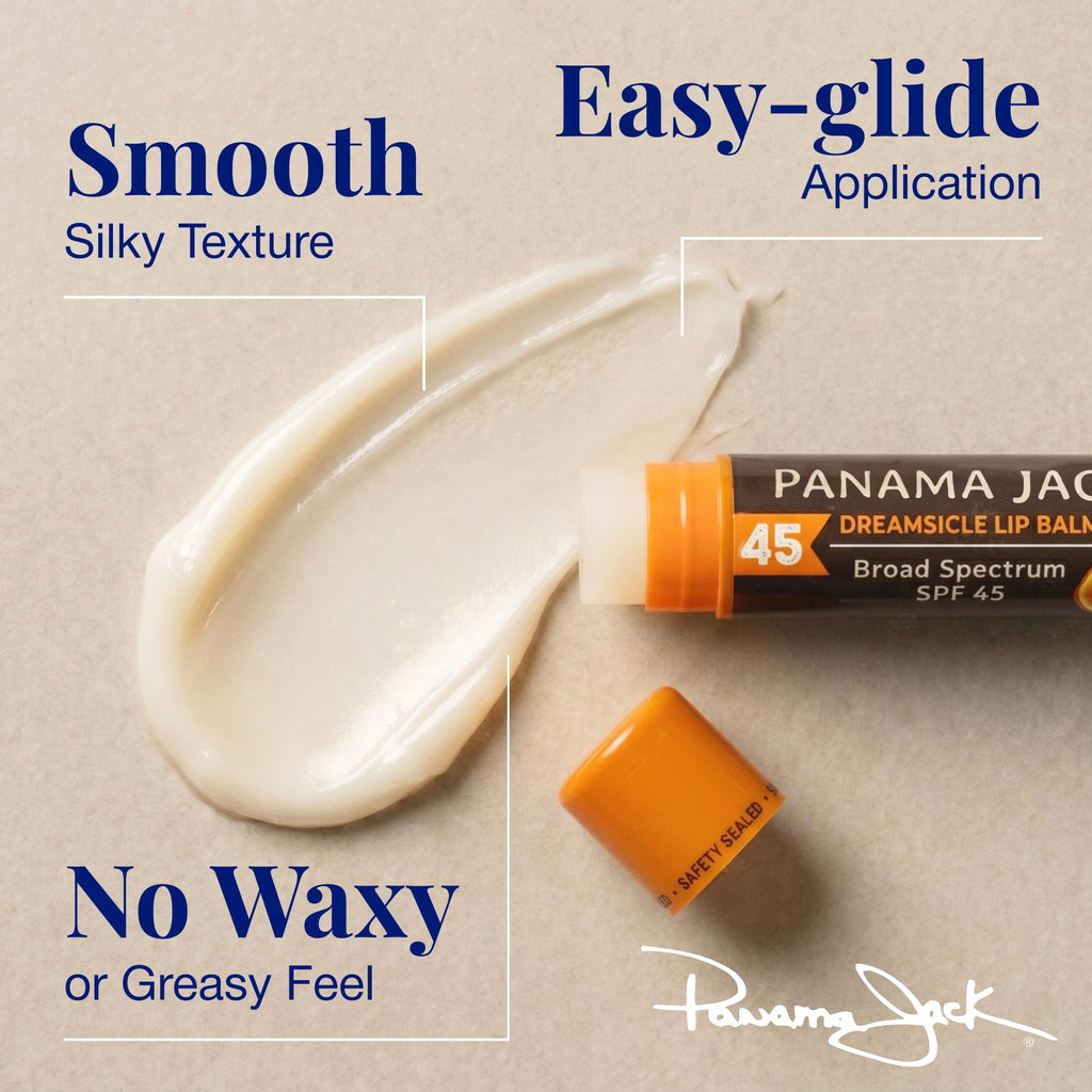 Smooth, easy-glide Panama Jack SPF 45 lip balm. Non-waxy formula for a comfortable feel. Verified by CuratCart.