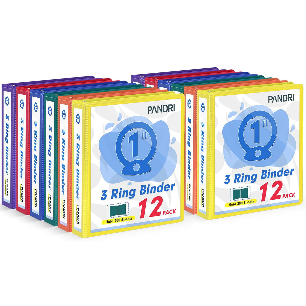 Premium imported PANDRI 1-inch 3 Ring Binders, 12-pack, holds 200 sheets, available at Curat Cart for organized storage.