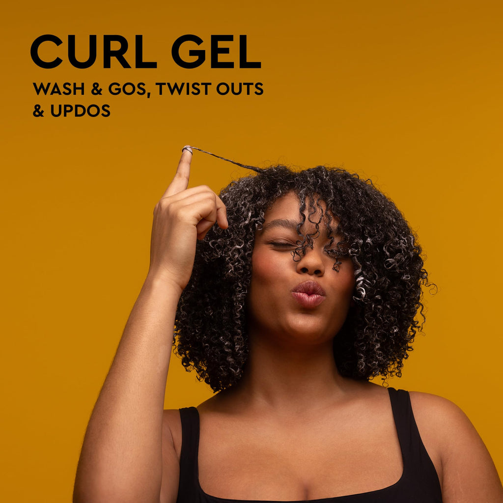 PATTERN Beauty Curl Gel by Tracee Ellis Ross for wash & go, twist outs, and updos. Original packaging on vibrant background.