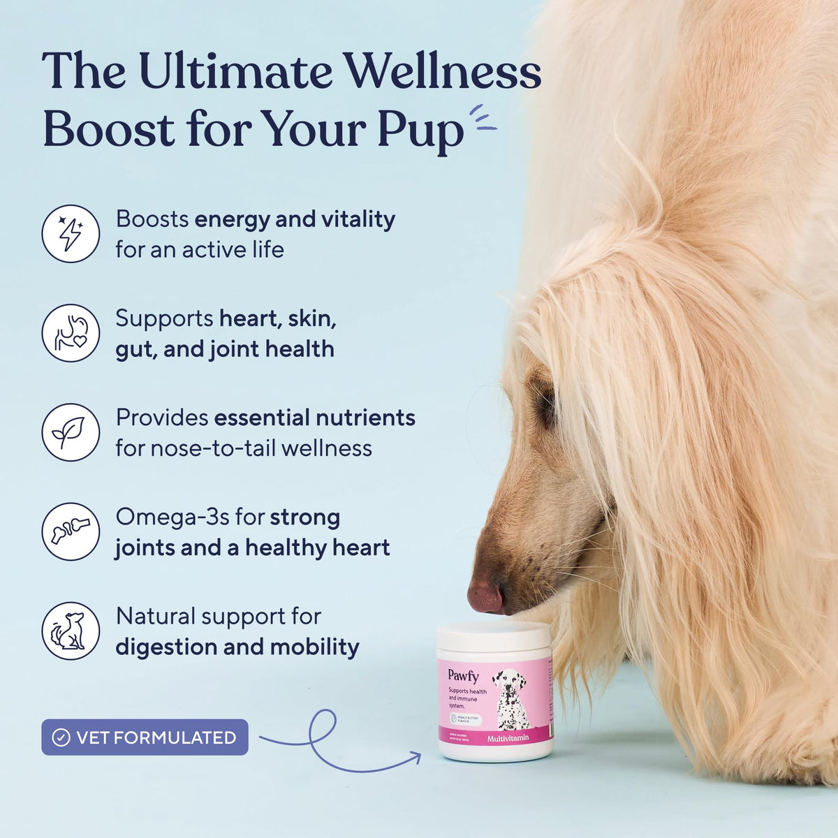 Pawfy Dog Multivitamin Chews offer essential nutrients for energy, heart health, and mobility. 100% Authentic, available at Curat Cart.