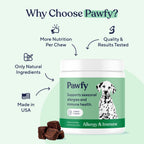 Pawfy Dog Allergy Chews support seasonal allergies and immune health with natural ingredients. Perfect for daily use. Available at Curat Cart.