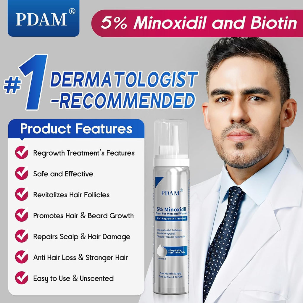 Discover PDAM Minoxidil Foam for hair regrowth, specially curated by Curat Cart, promoting stronger hair and beard growth.