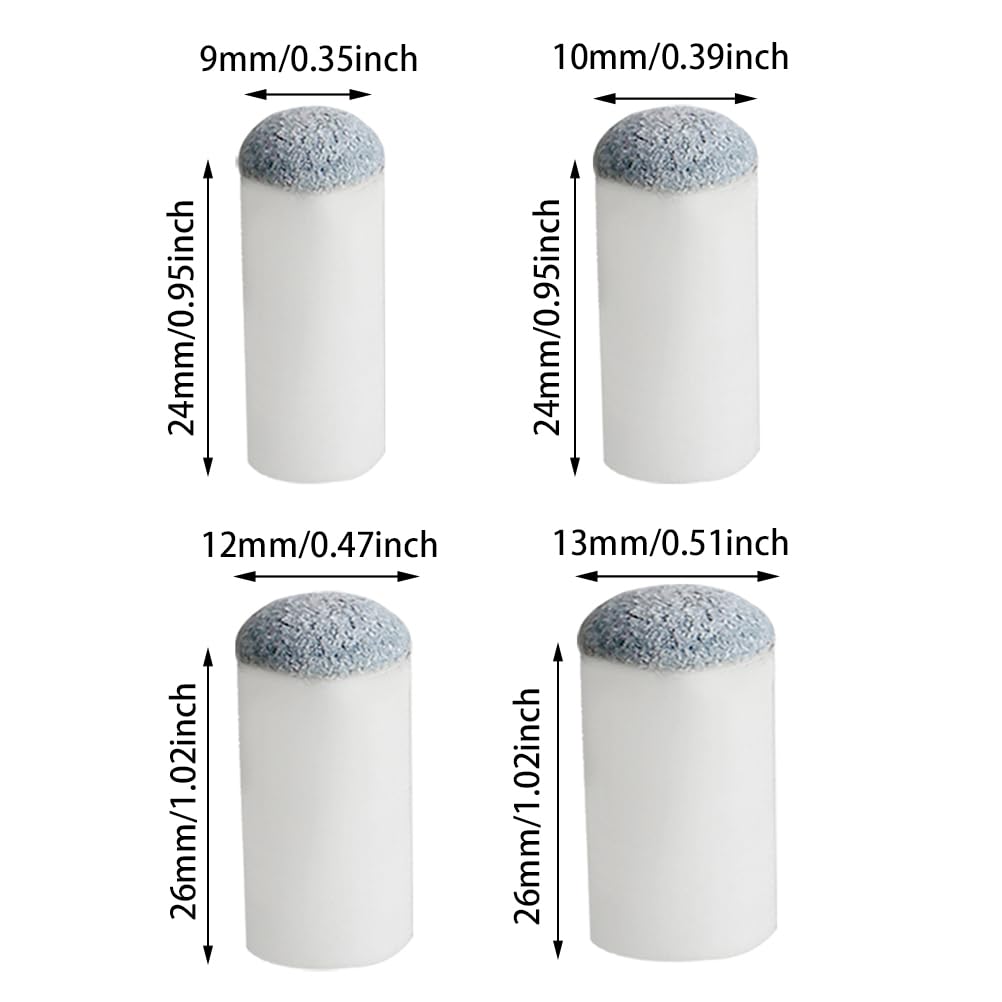High-quality Pengxiaomei Pool Cue Tips Replacement in official packaging, showcasing four distinct sizes. Available at Curat Cart.