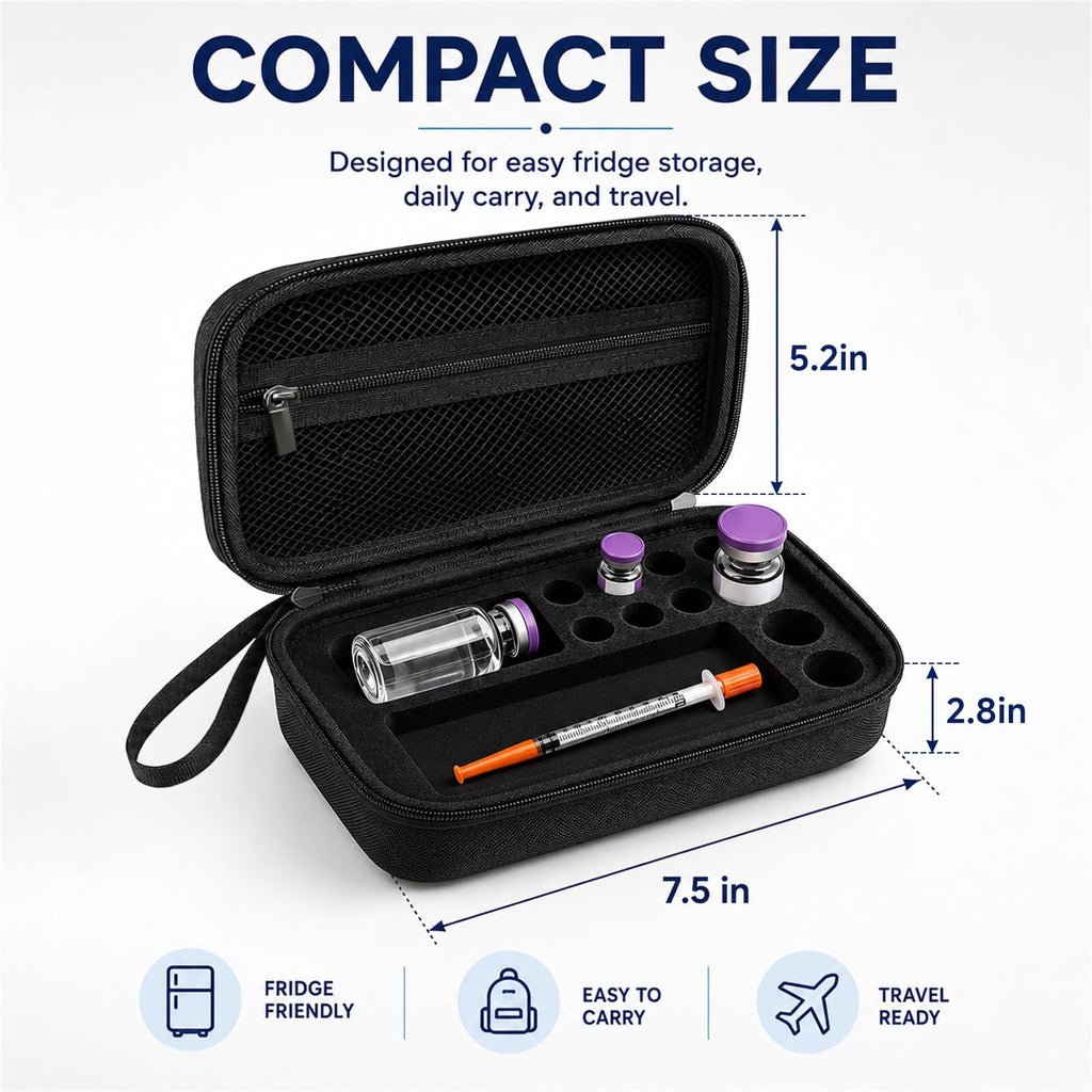 Premium imported Peptide Travel Case Organizer features compact design for easy storage and travel. Shop at Curat Cart.