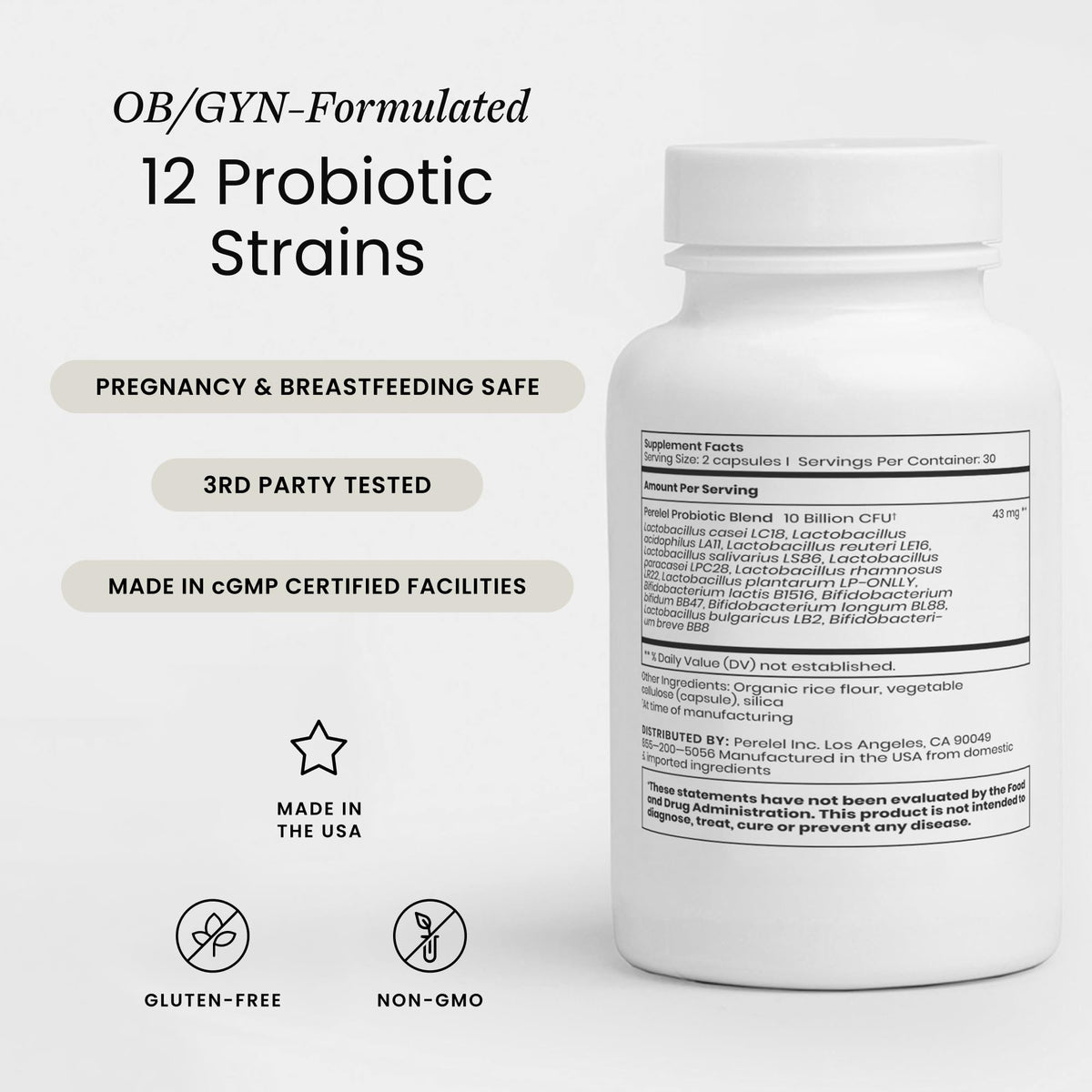 Perelel Daily Vaginal Probiotic with 12 strains, 100% Authentic, available in India at Curat Cart. Trustworthy, gluten-free formula.