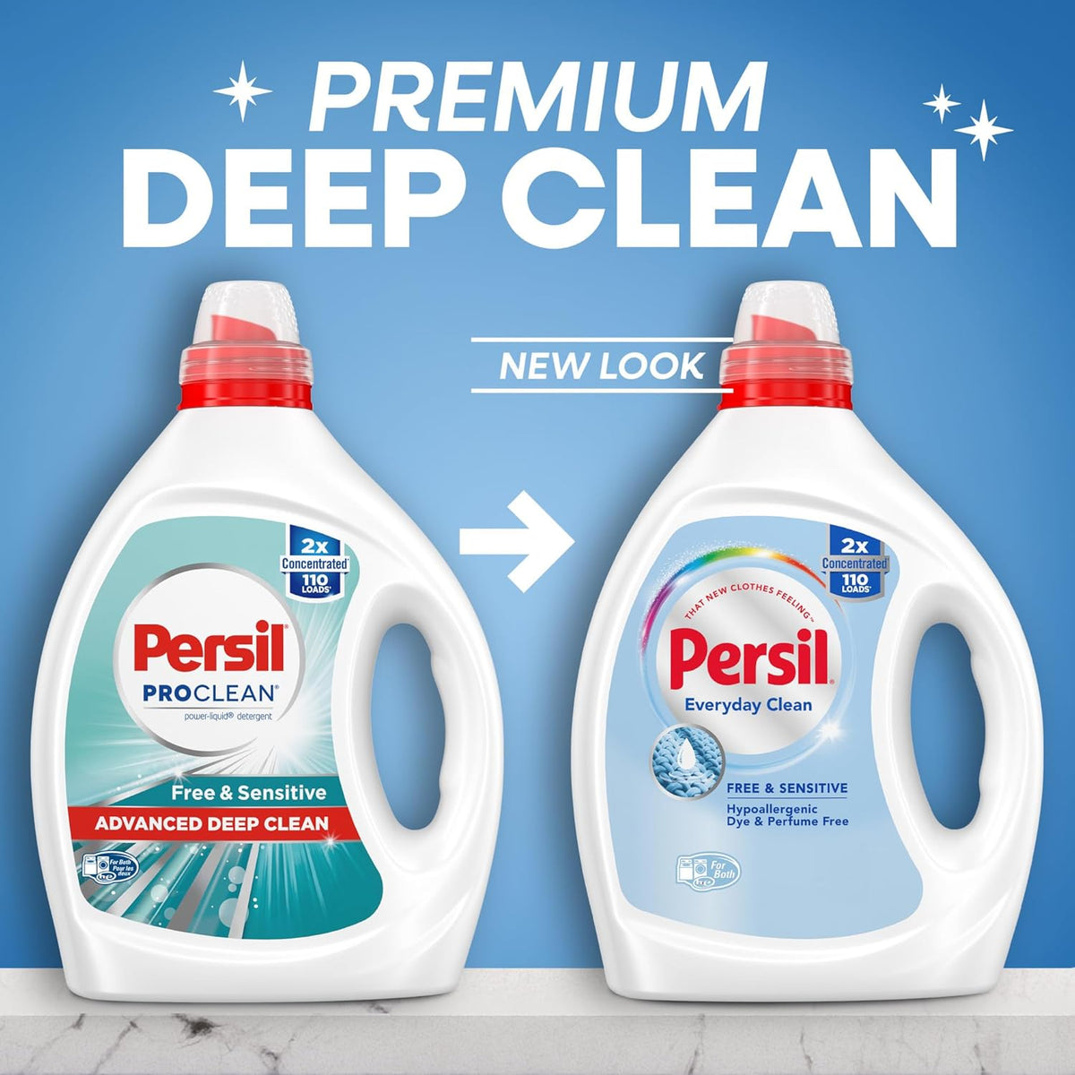 Discover premium imported Persil Free & Sensitive Laundry Detergent, now with a fresh look for advanced deep cleaning.