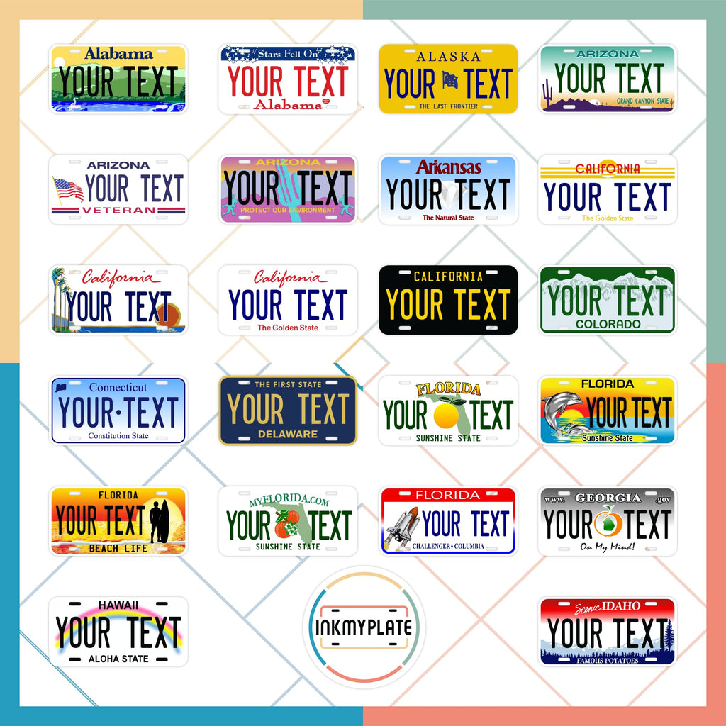 Explore premium imported personalized mini license plates for kids at Curat Cart, featuring colorful designs and custom text options.
