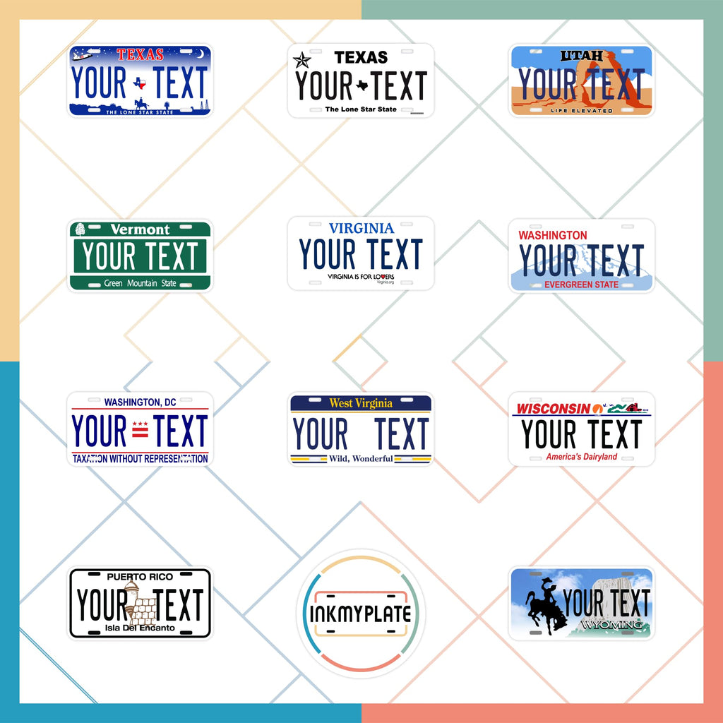 Explore personalized mini license plates for kids, specially curated by Curat Cart, featuring vibrant designs and customizable text.