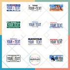 Explore personalized mini license plates for kids, specially curated by Curat Cart, featuring vibrant designs and customizable text.