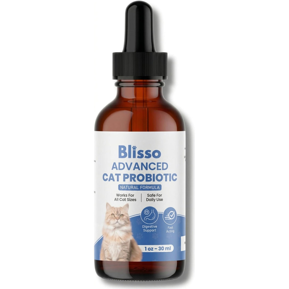 Enhance your cat's health with Blisso Advanced Cat Probiotic Drops, a premium imported formula available at Curat Cart.