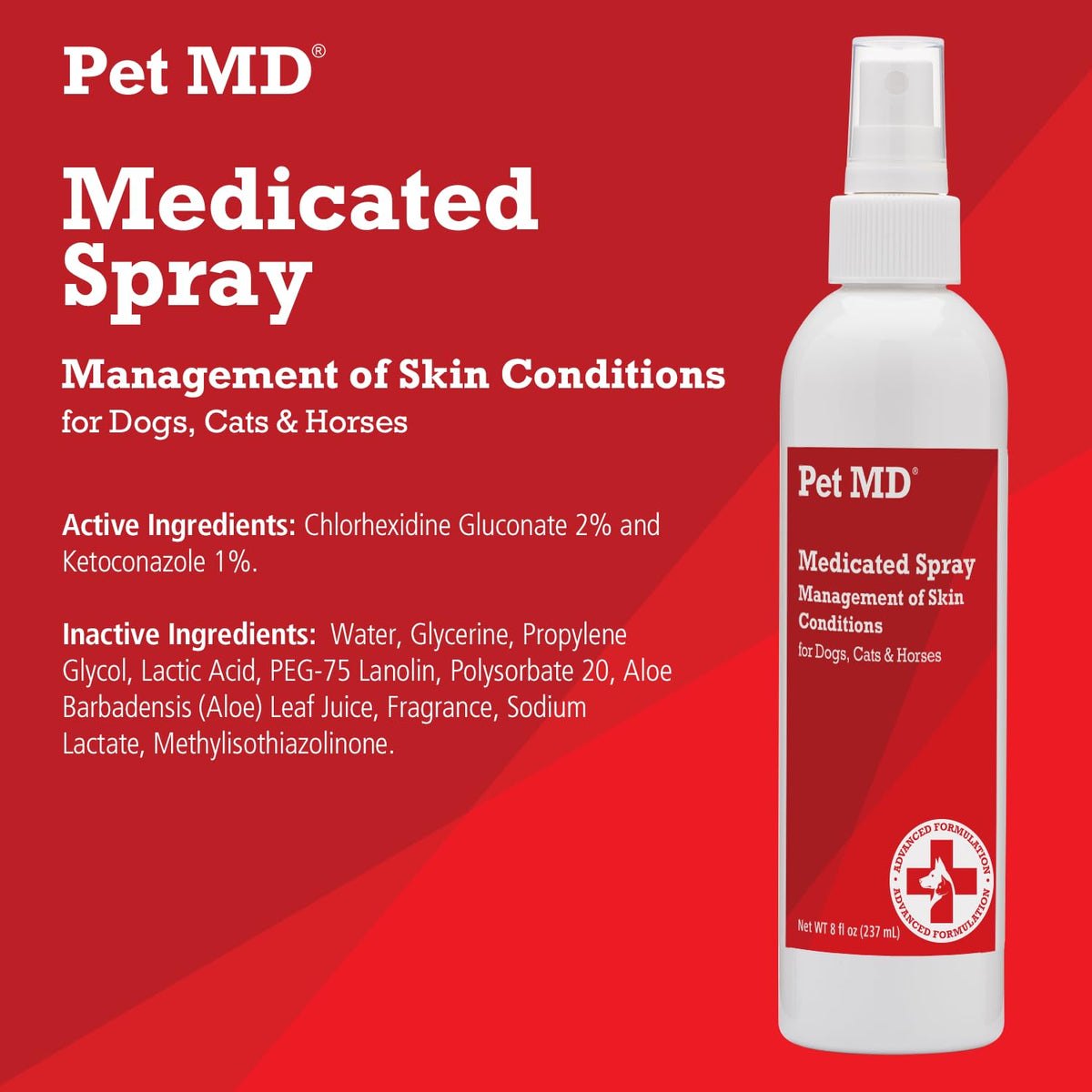 Pet MD Medicated Spray for managing skin conditions in dogs, cats, and horses. 100% Authentic and available at Curat Cart.