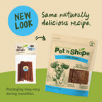 Pet 'n Shape Lamb Jerky Strip in official packaging, showcasing a new look and high-quality ingredients. Available at Curat Cart.