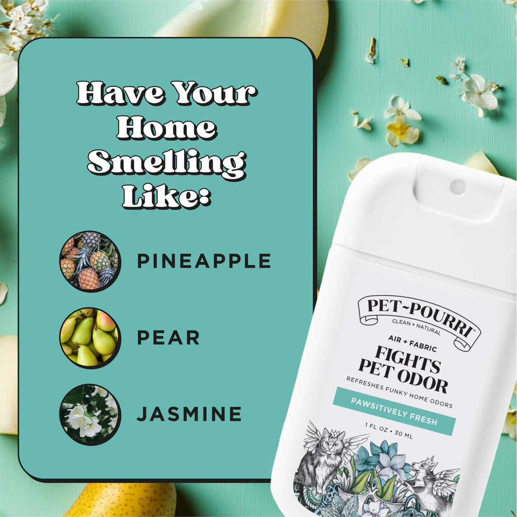Pet-Pourri Deodorizer Spray fights pet odors with a refreshing pineapple, pear, and jasmine scent. 100% Authentic, available at Curat Cart.
