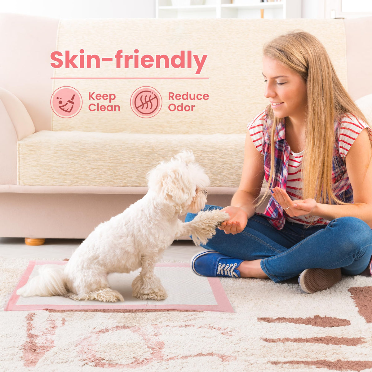 Premium imported Pet Toilet Training Pads, designed to keep clean and reduce odor for hassle-free pet care. Available at Curat Cart.