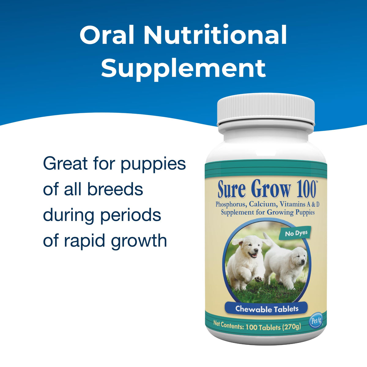 Sure Grow 100 is a trusted oral nutritional supplement for puppies, available at Curat Cart. 100% Authentic and perfect for rapid growth.