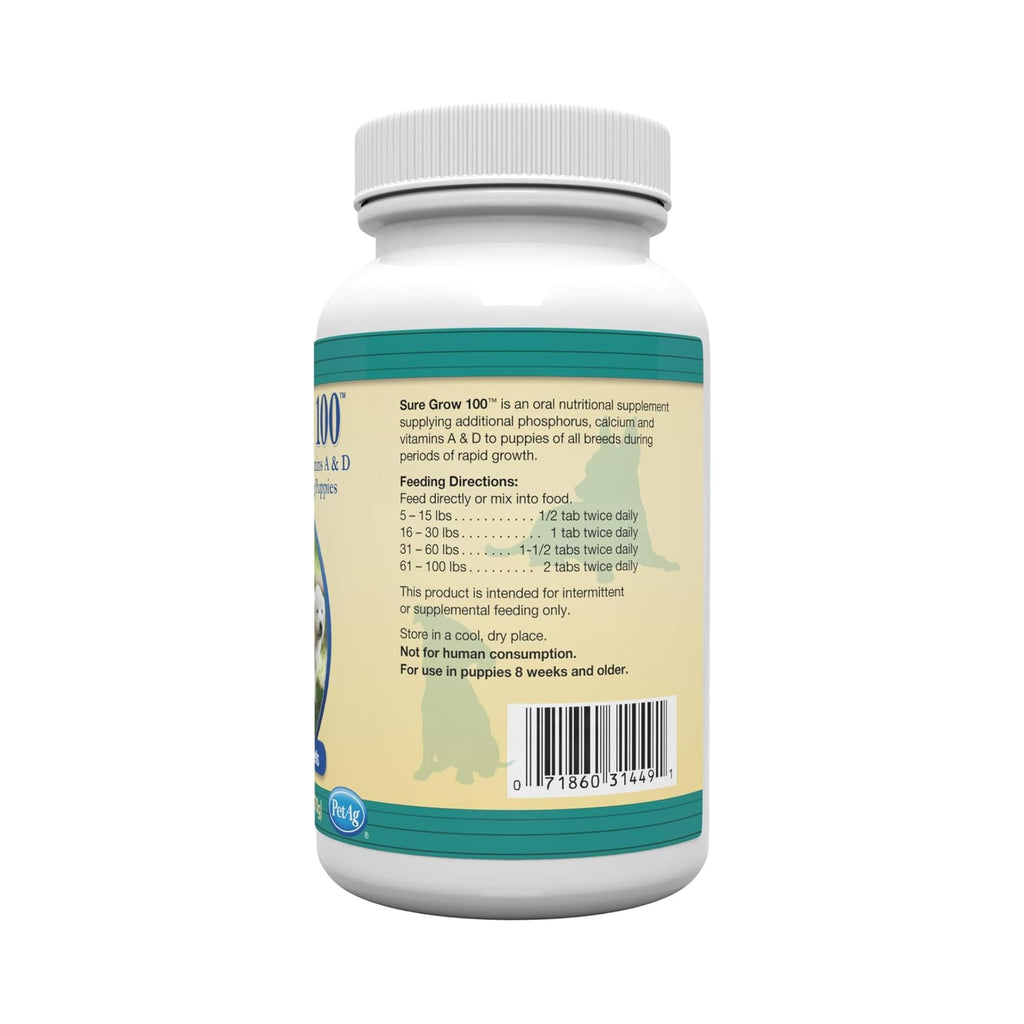 PetAg Sure Grow 100 is a premium imported nutritional supplement for optimal growth in puppies, available at Curat Cart.