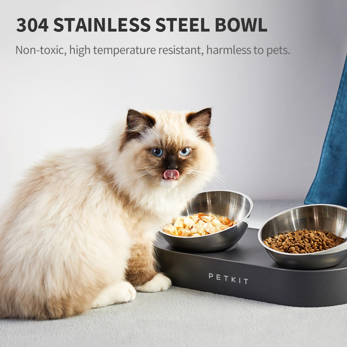 Elevated PETKIT cat dog bowls made of 304 stainless steel, non-toxic, available at Curat Cart, 100% Authentic in India.