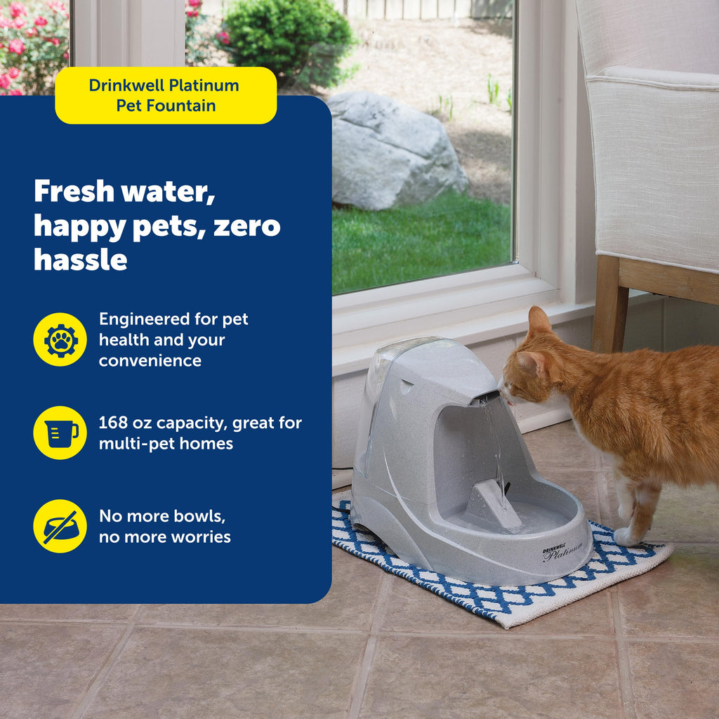 PetSafe Drinkwell Platinum Fountain ensures fresh water for happy pets. 100% Authentic, available in India at Curat Cart.