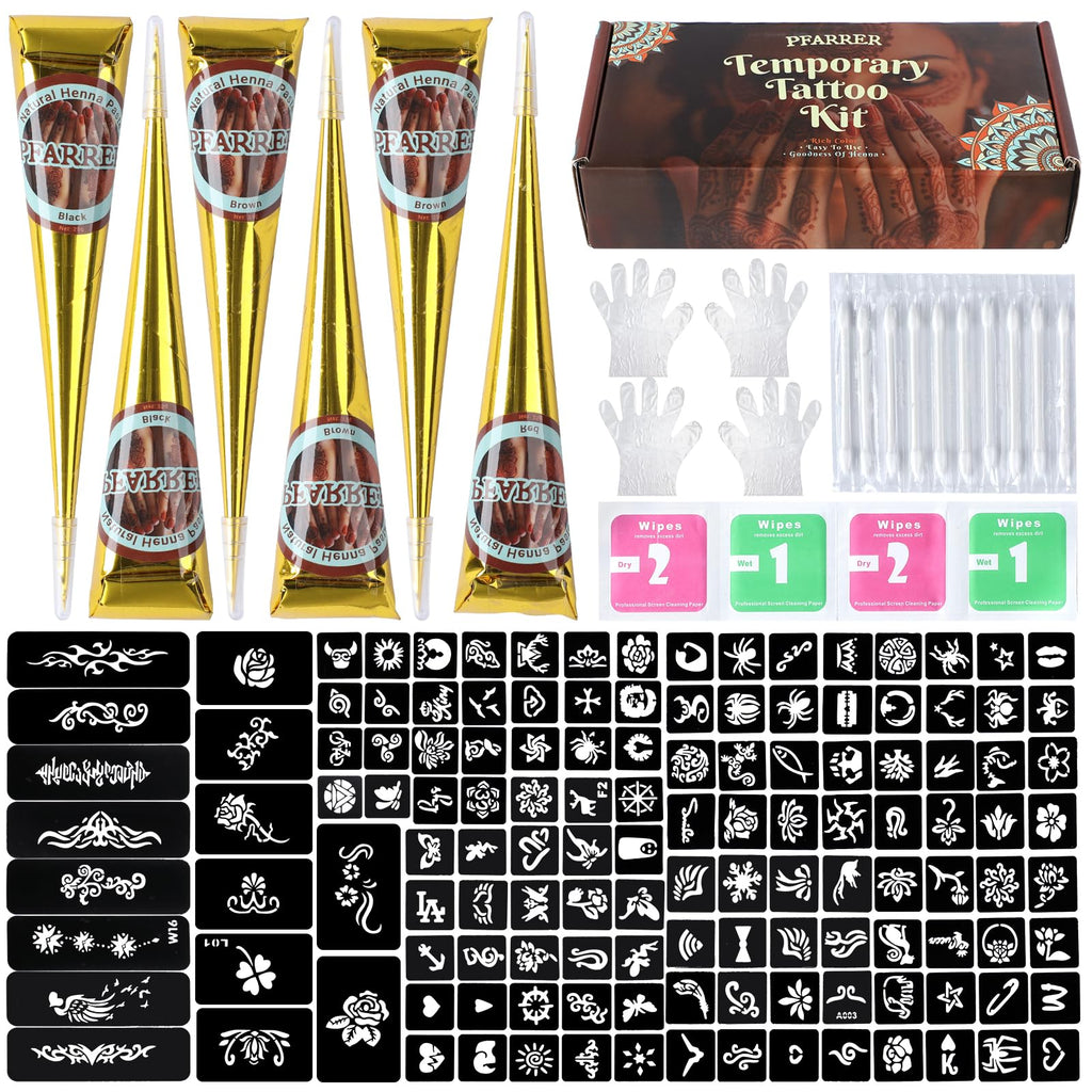 Discover the PFARRER Henna Tattoo Kit, a premium import from Curat Cart, with vibrant designs, easy application tools, and a variety of stencils.