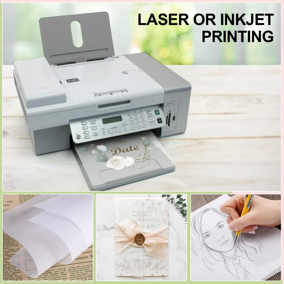 Phinus Translucent Vellum Paper showcases high-quality, flexible material ideal for laser or inkjet printing. Available at Curat Cart.