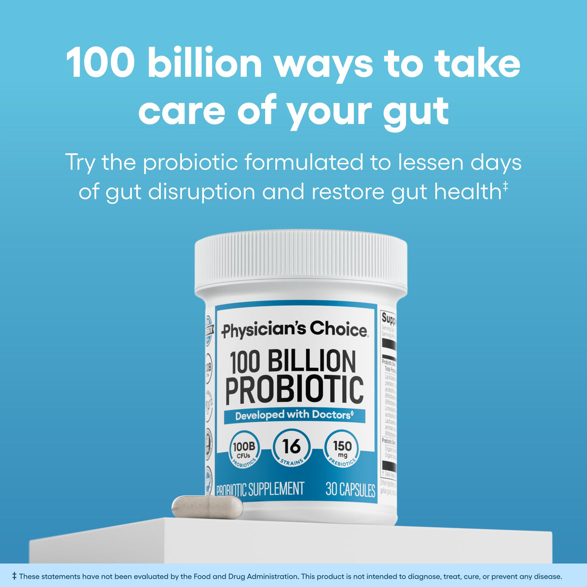 Physician's CHOICE Advanced Probiotic offers 100 billion CFUs for gut health, 100% authentic and available in India at Curat Cart.