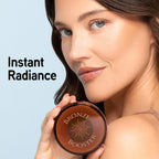 A model showcasing Physicians Formula's Bronze Booster Glow-B, offering instant radiance. Unique, original packaging highlighted.