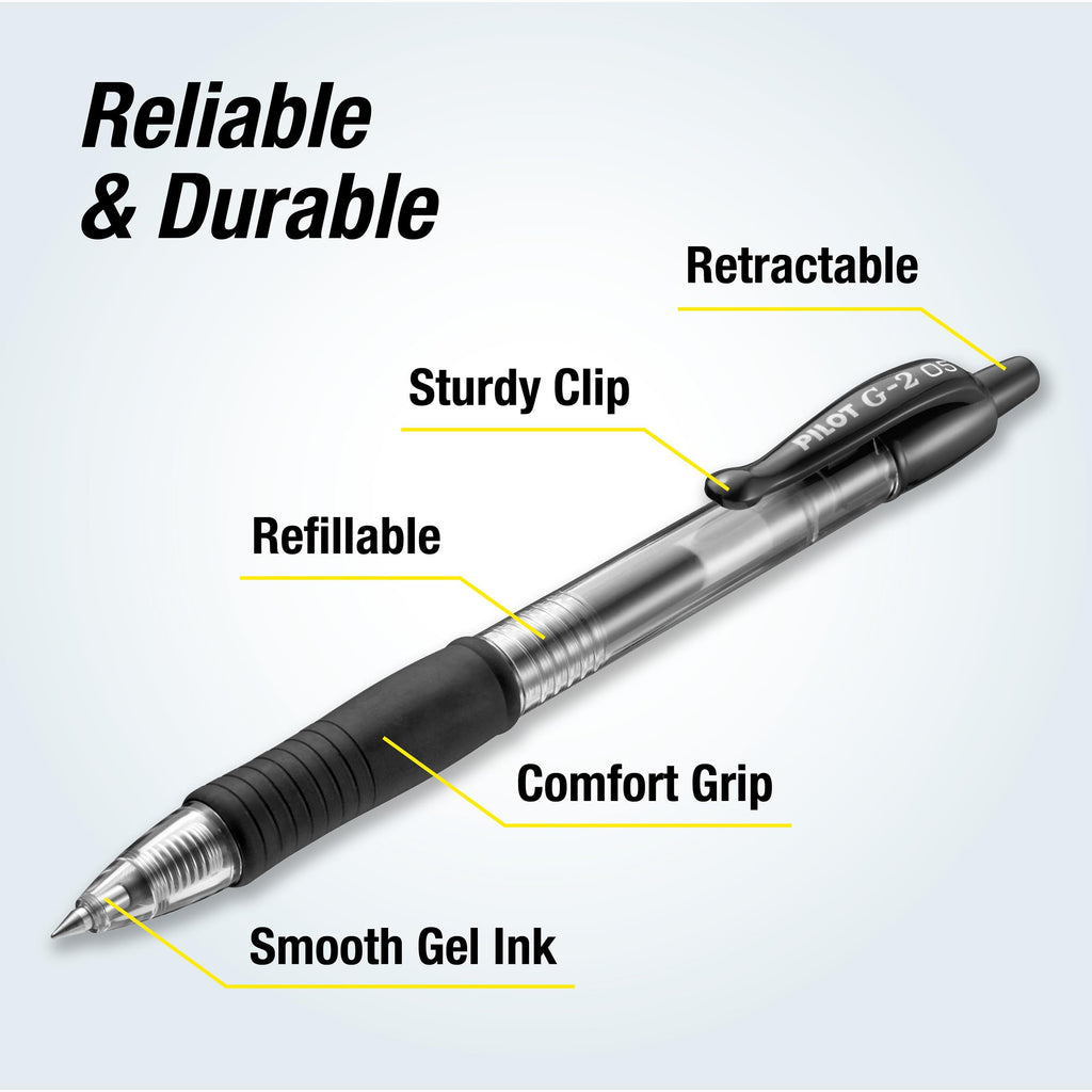 Explore the PILOT G2 Gel Pen featuring a sturdy clip, comfort grip, and smooth gel ink. Available at Curat Cart.