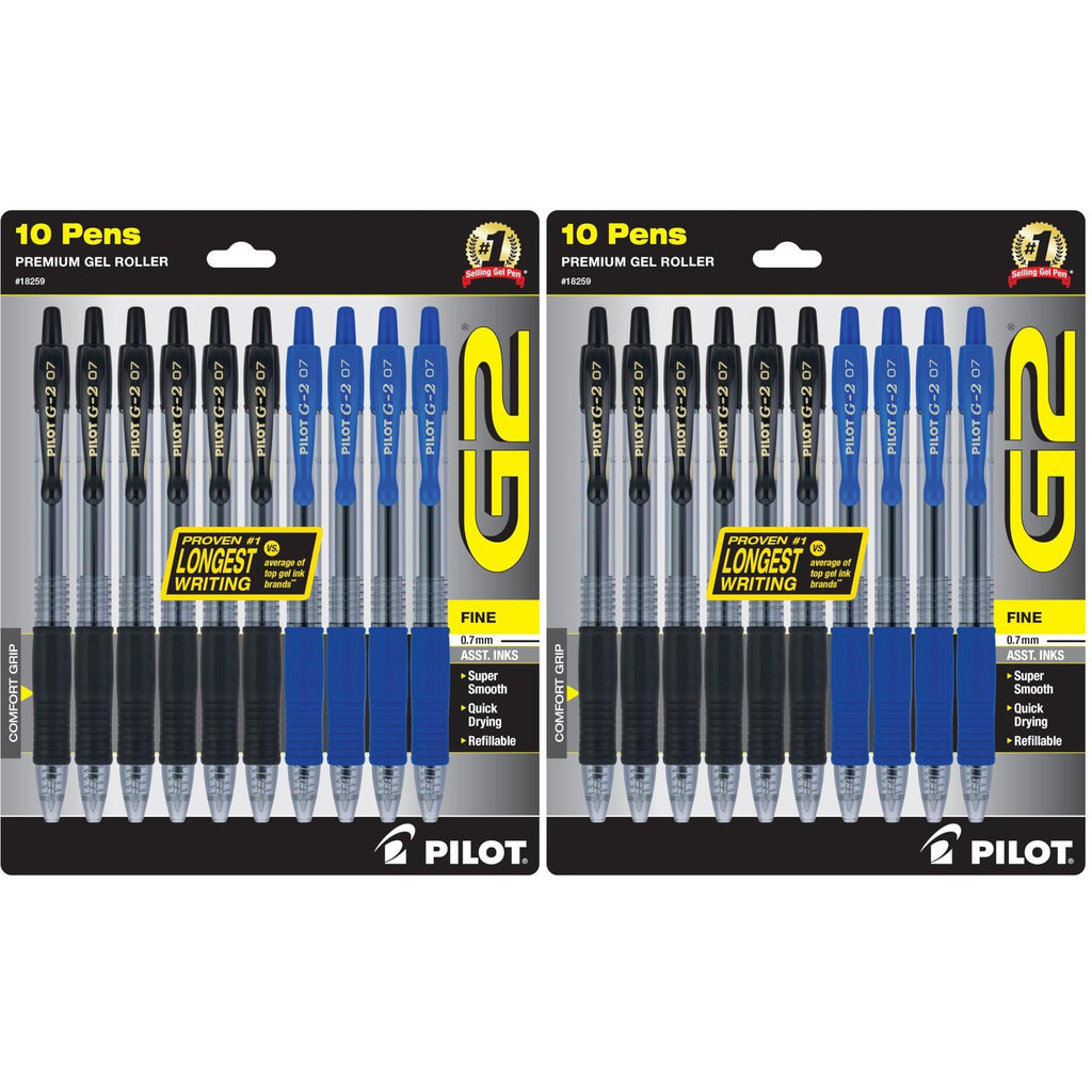 Pilot G2 gel pens in official packaging, featuring 10 premium gel roller pens for smooth writing, available at Curat Cart.