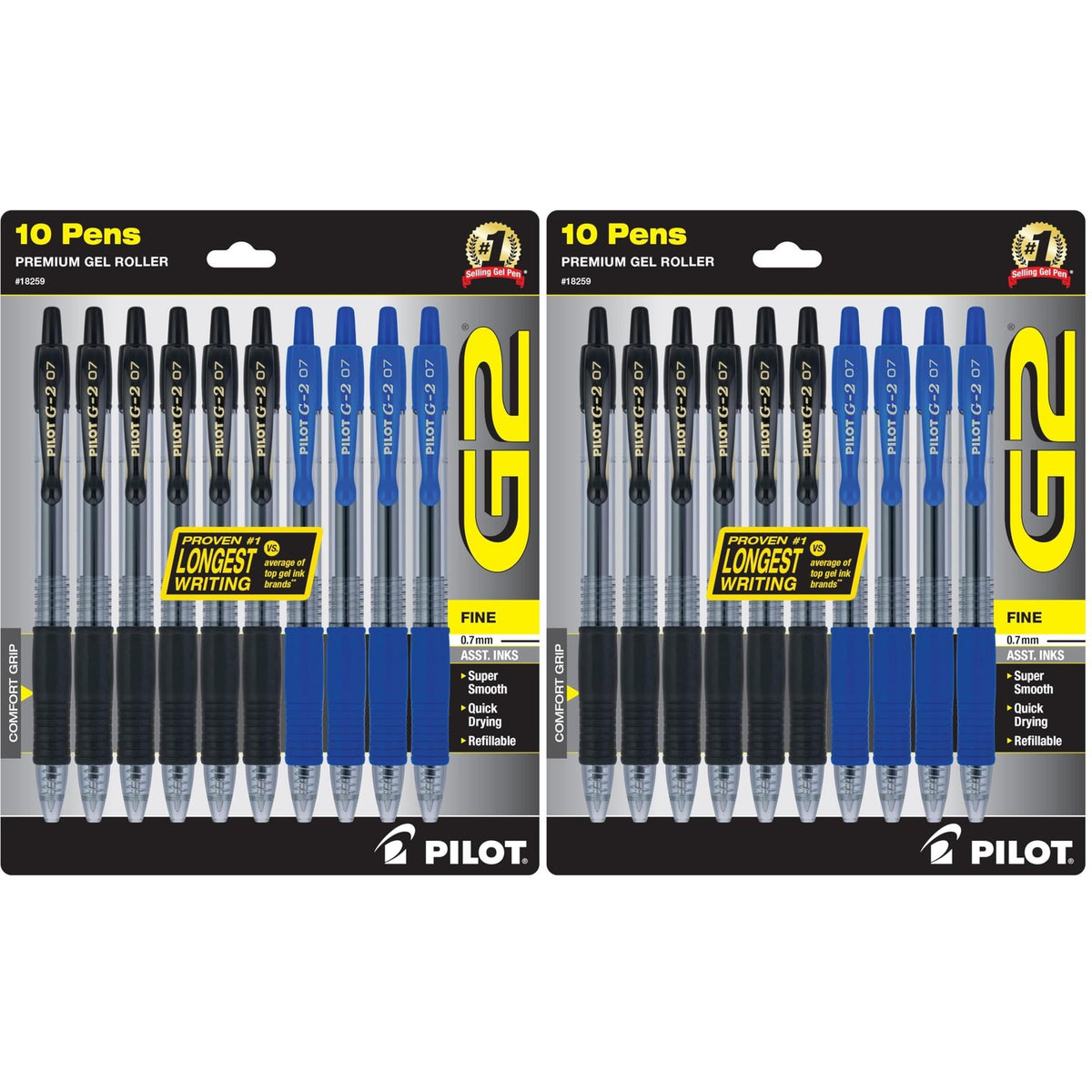 Pilot G2 gel pens in official packaging, featuring 10 premium gel roller pens for smooth writing, available at Curat Cart.