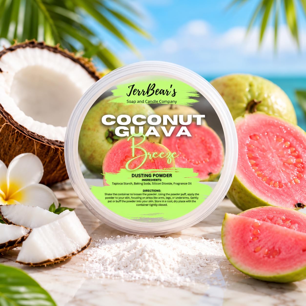 Premium imported Coconut Guava Dusting Powder, perfect for refreshing skin with a tropical scent. Ideal for daily use.