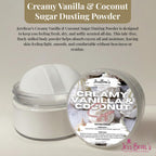Indulge in this creamy vanilla and coconut dusting powder, offering a smooth, light feel without residue.
