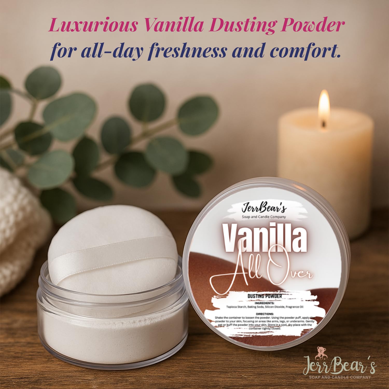 Experience all-day freshness with this luxurious Vanilla Dusting Powder, perfect for comfort and an irresistible scent.