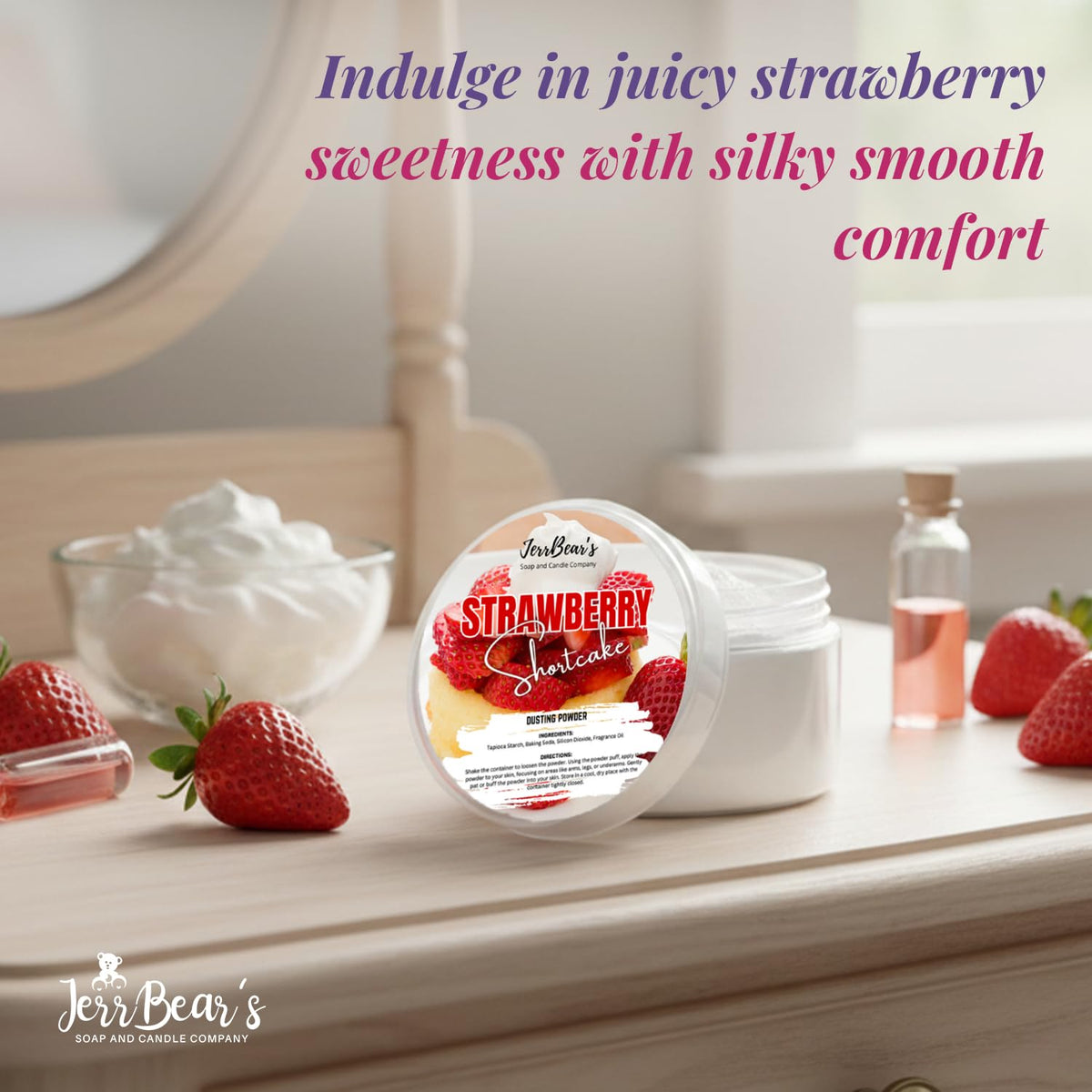 Premium imported Pink Sugar Cashmere Dusting Powder; indulge in silky, sweet comfort with a luscious strawberry scent.