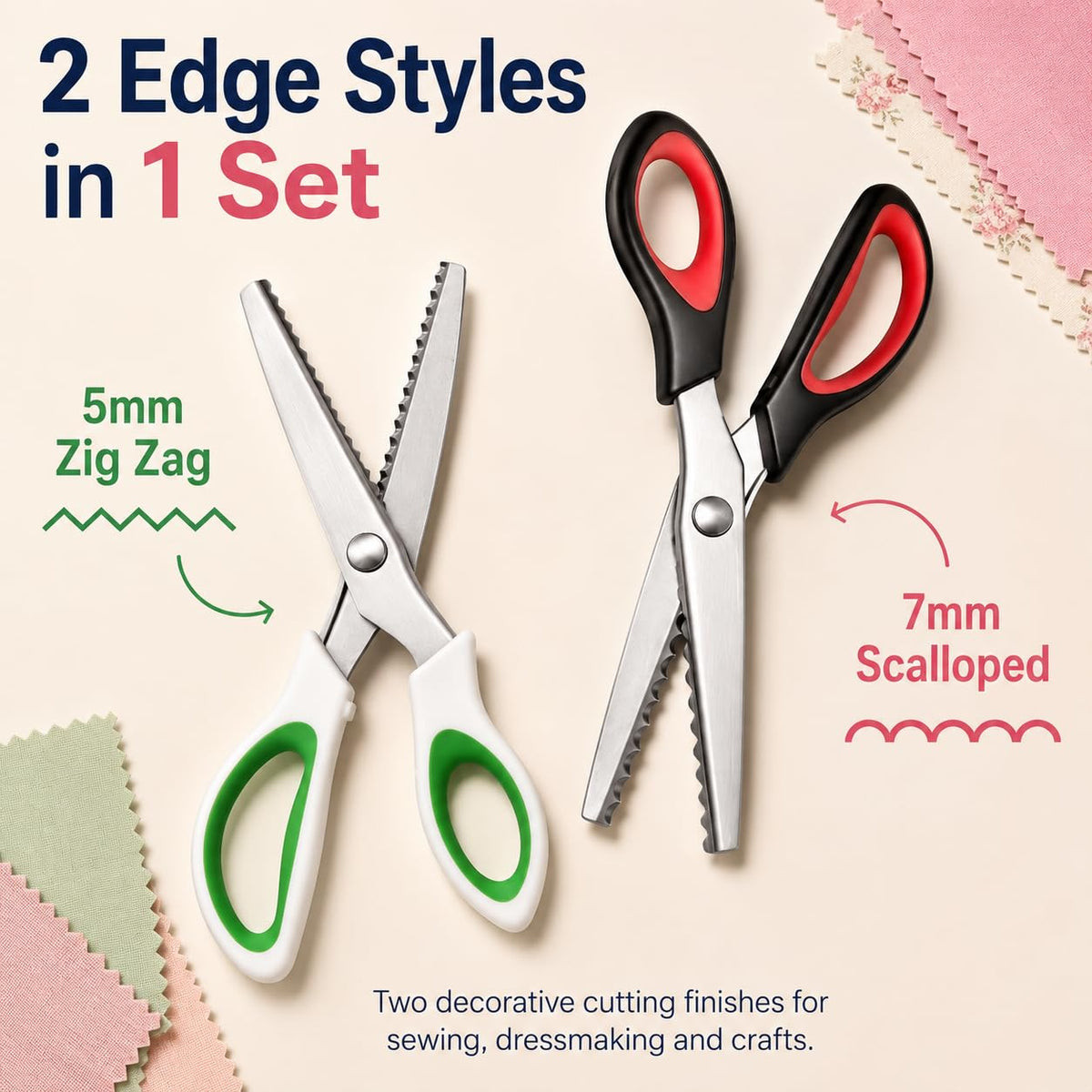 Discover the Pinking Shears Set from Curat Cart, featuring zigzag and scalloped edges, perfect for sewing and crafts.