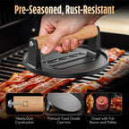 Craft perfect burgers with the Pisol Smash Burger Press, made from premium cast iron, available at Curat Cart in India. 100% Authentic.