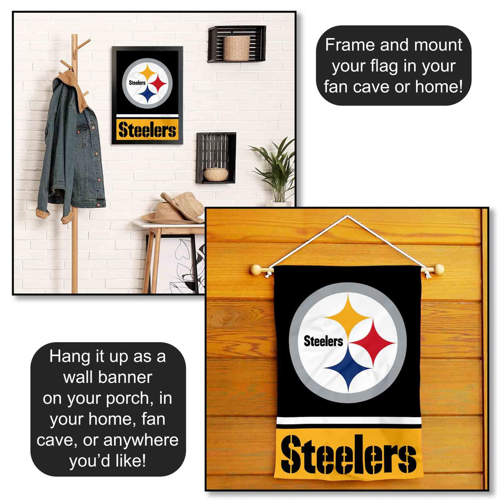 Enhance your space with the Pittsburgh Steelers Garden Flag, perfect for your home or fan cave. Available at Curat Cart.