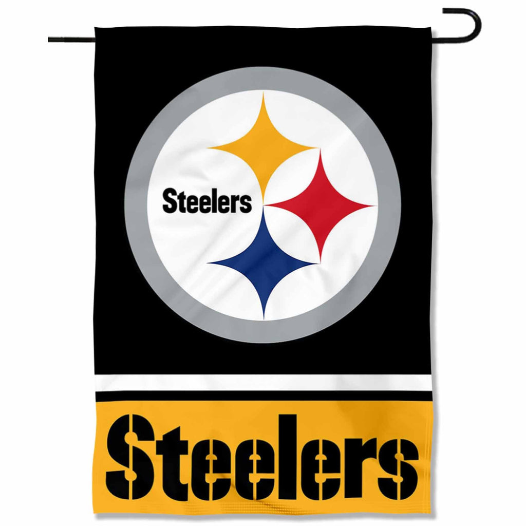 Premium imported Pittsburgh Steelers Garden Flag featuring iconic team colors and logo, available at Curat Cart.