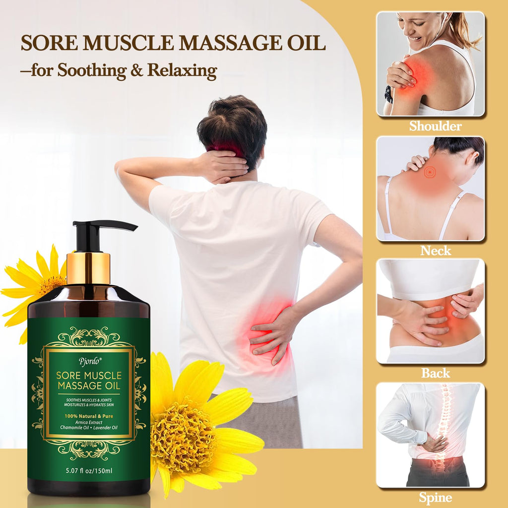 Pjordo Massage Oil for Therapy in premium packaging, ideal for soothing sore muscles and relaxation. Available at Curat Cart.