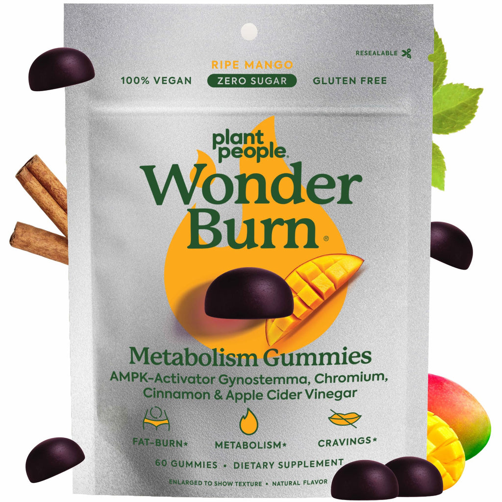 Experience Plant People WonderBurn Gummies, a premium import for metabolism support with mango flavor. Available at Curat Cart.