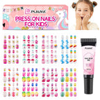 Plauva's 26-piece press on nails for kids, featuring vibrant designs and nail glue, perfect for fun nail art.
