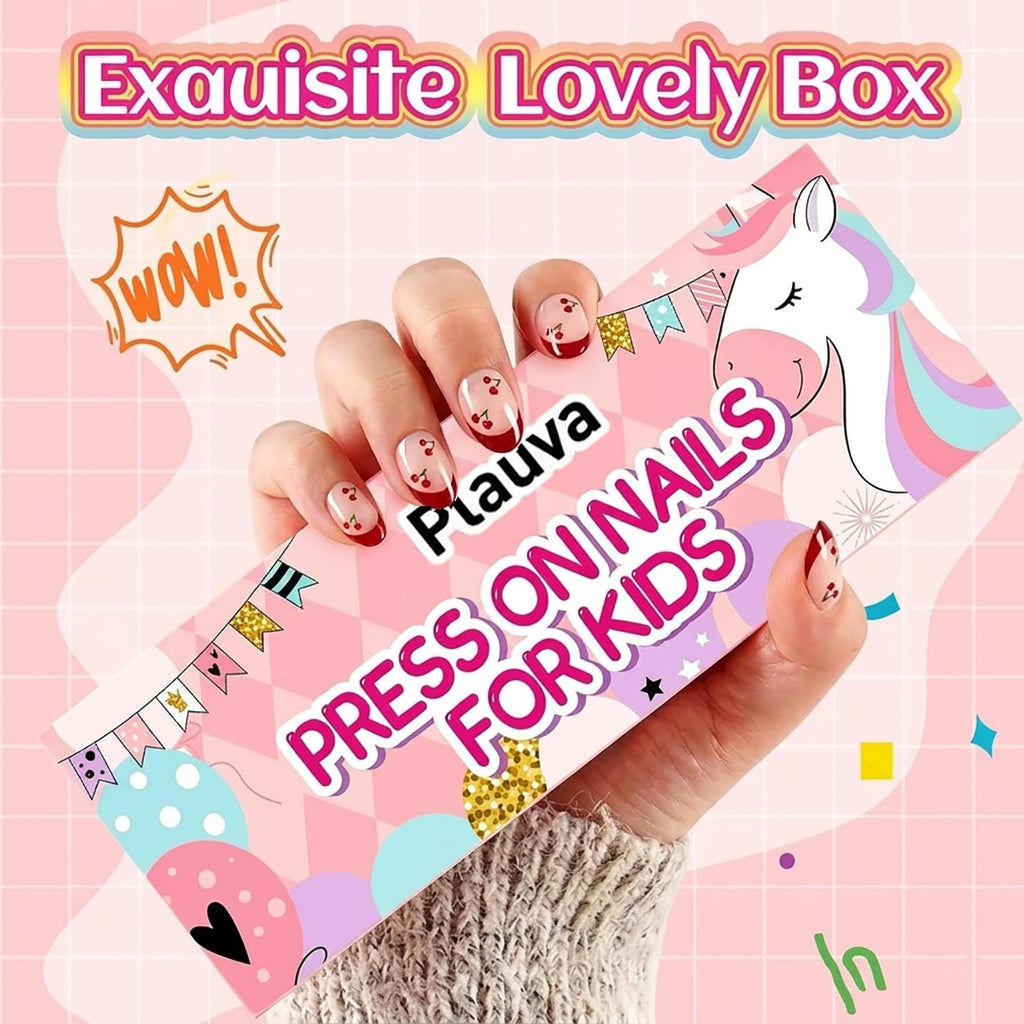 Plauva's 26 pieces of vibrant French tip press-on nails come in a cute box, perfect for kids. Premium quality, globally loved!