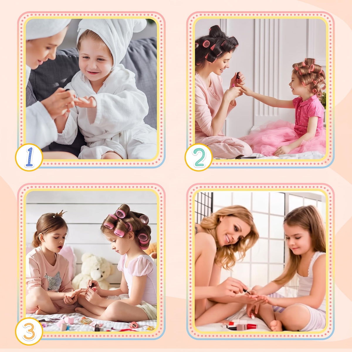 Little girls applying French tip press-on nails with smiles, showcasing fun bonding moments. Verified by CuratCart.