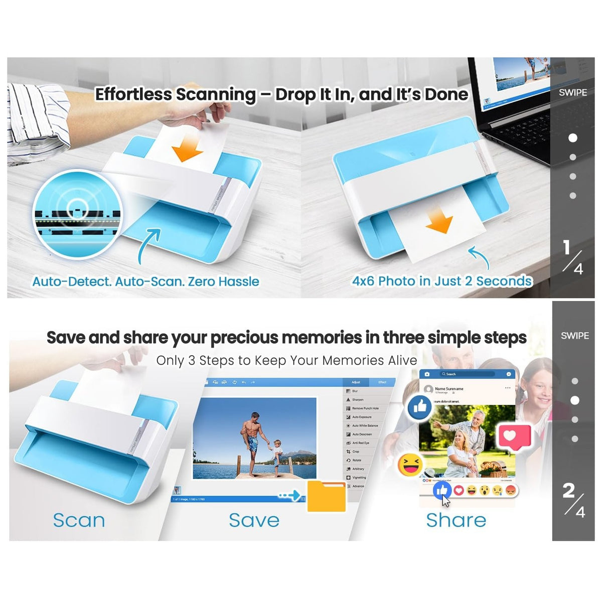 Plustek Photo Scanner ePhoto Z300 effortlessly scans photos in seconds. 100% Authentic, available at Curat Cart in India.