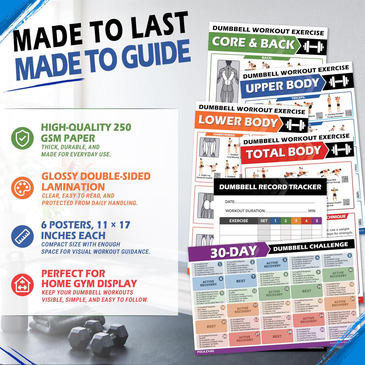 POCAZONE Dumbbell Workout Posters offer high-quality exercise guidance, perfect for home gym display. Available at Curat Cart.