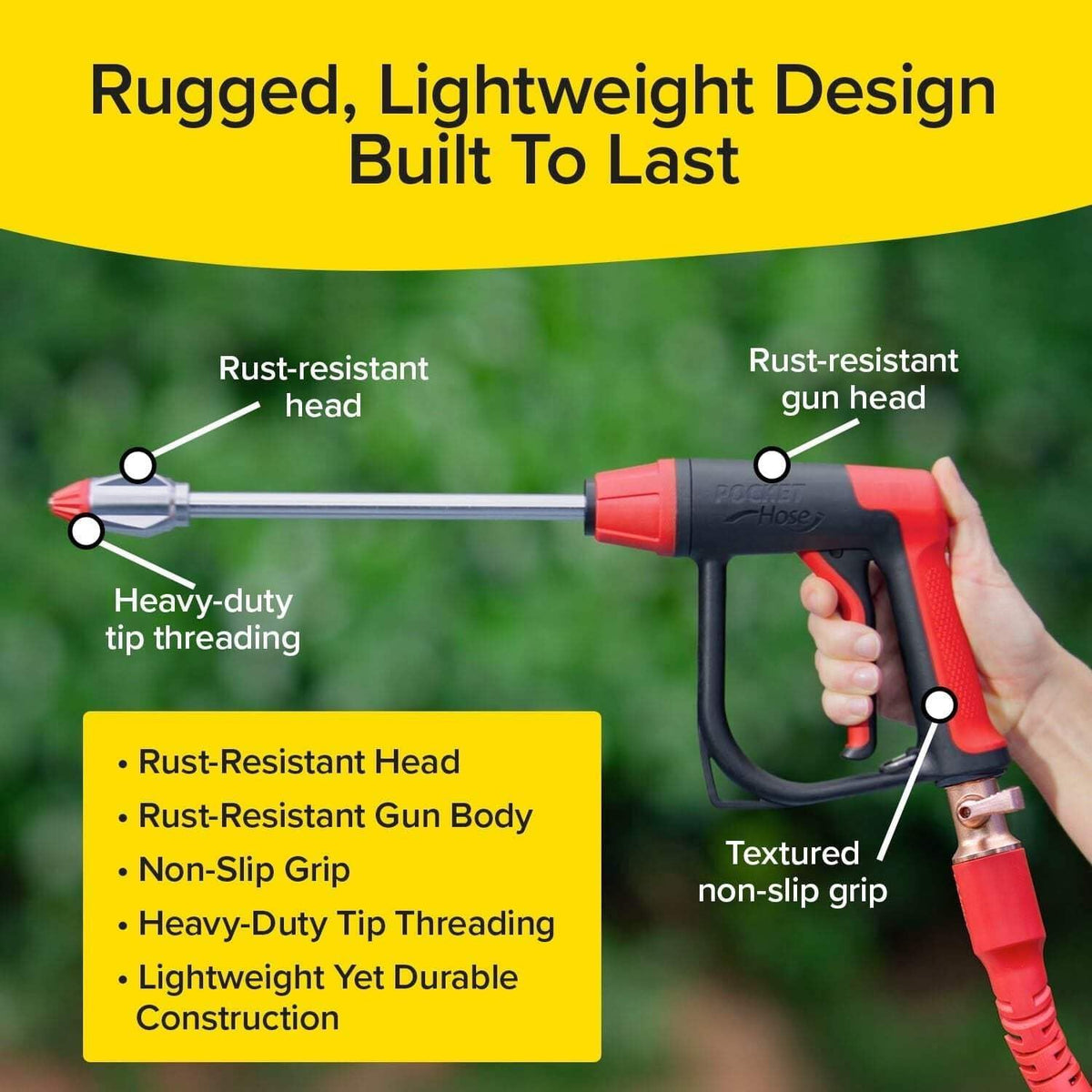 Discover the Pocket Hose Arrow Spray Nozzle with a rust-resistant head and durable construction, available at Curat Cart.