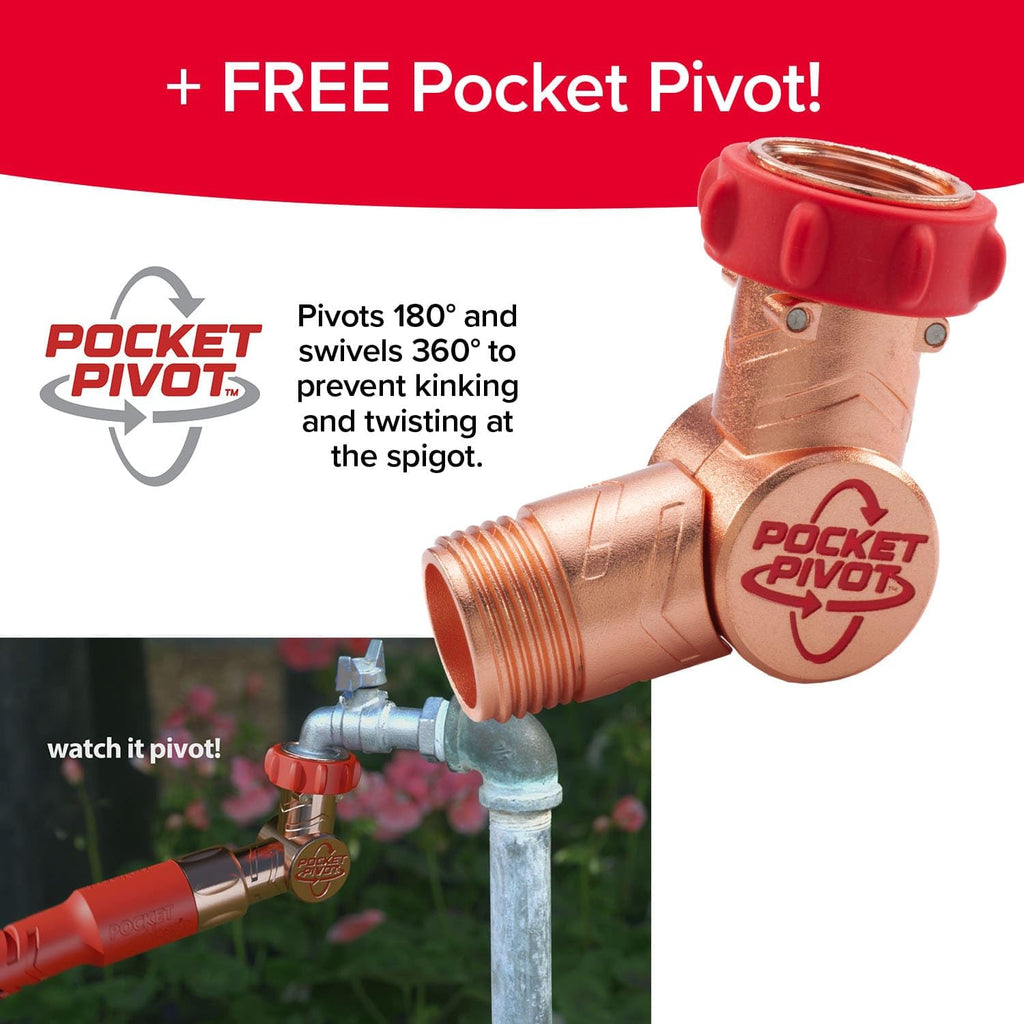The Pocket Hose Copper Head features a free Pocket Pivot that swivels 360° to prevent kinking. Ideal for efficient watering. Available at Curat Cart.