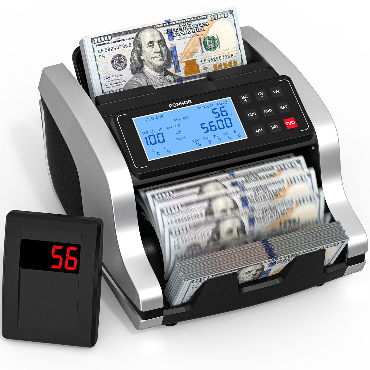PONNOR Money Counter Machine efficiently counts bills, showcasing premium imported quality. Available at Curat Cart.