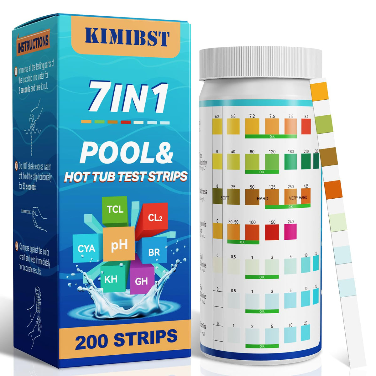 Premium imported Professional Hot Tub Test Strips from Curat Cart, providing 7-in-1 testing for pool and spa water quality.