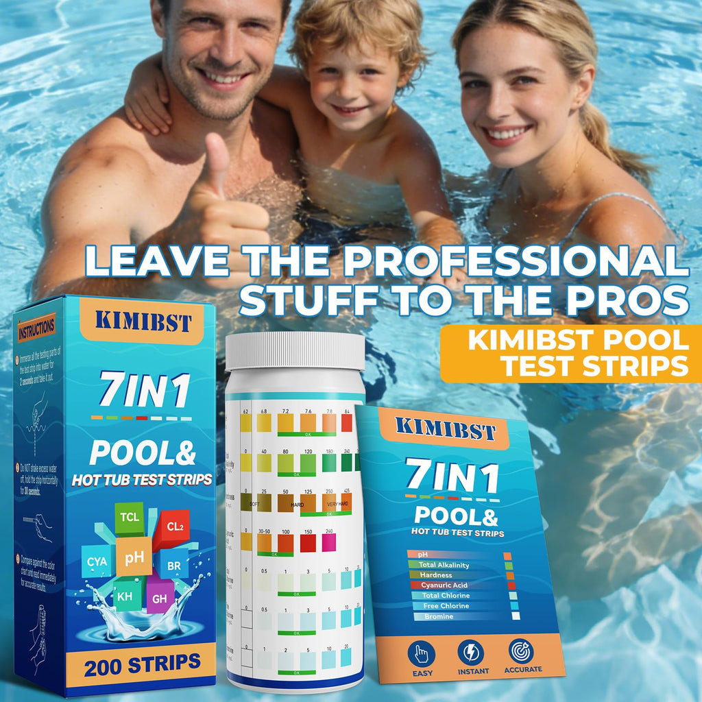Premium imported 7-in-1 Hot Tub Test Strips by KIMBST, offering instant and accurate water testing at Curat Cart.