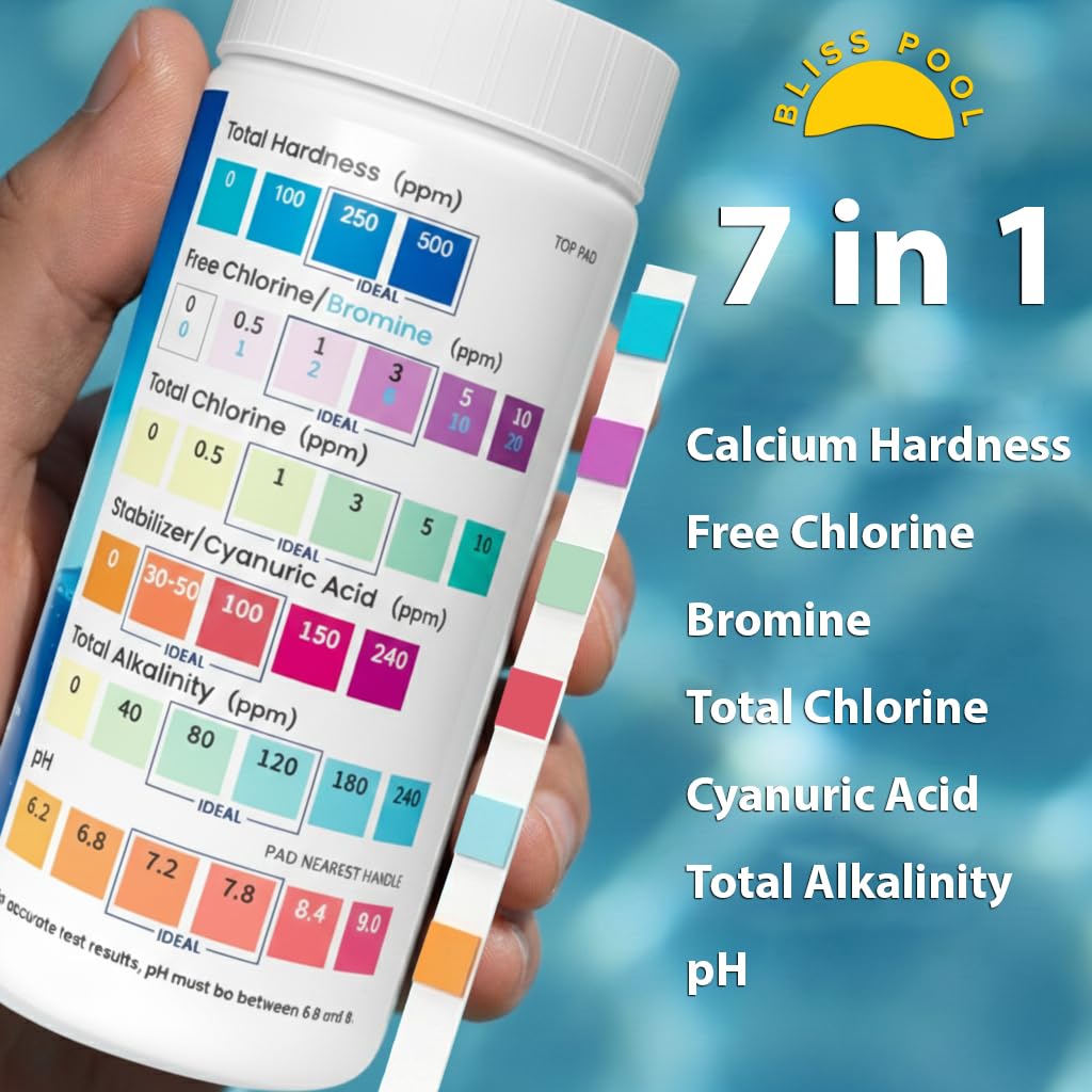 Ensure pool water quality with 7 in 1 Pool Test Strips, perfect for daily use. Available at Curat Cart.